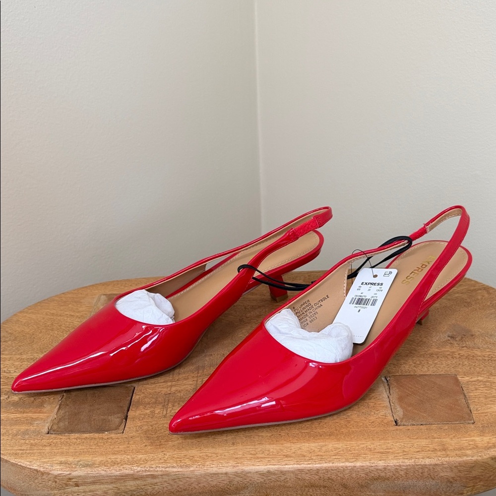 Express Glossy Red Slingback Heels